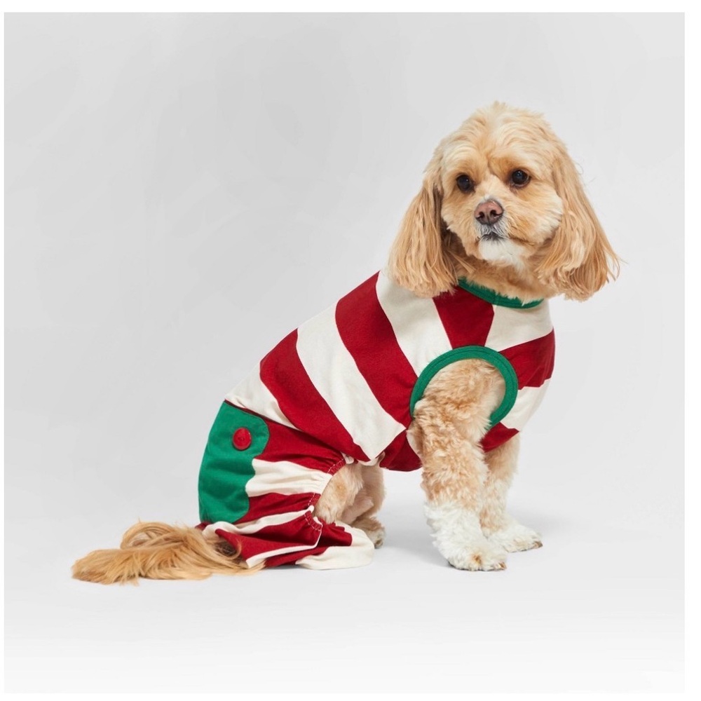 Wondershop Red Green Cream Striped Dog Pajama m